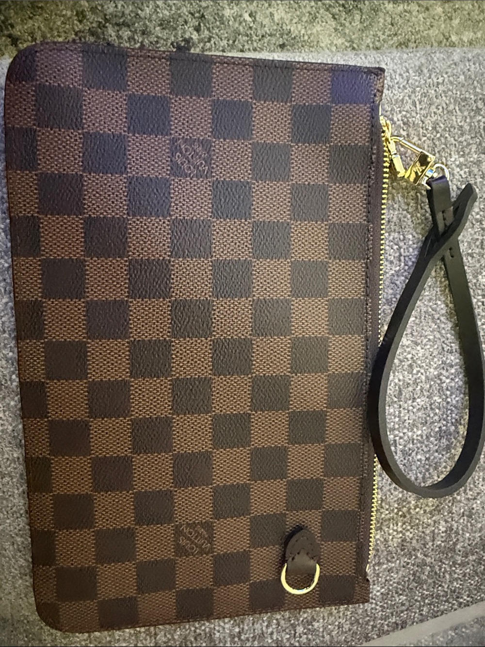 Brown Checkered Wristlet Clutch